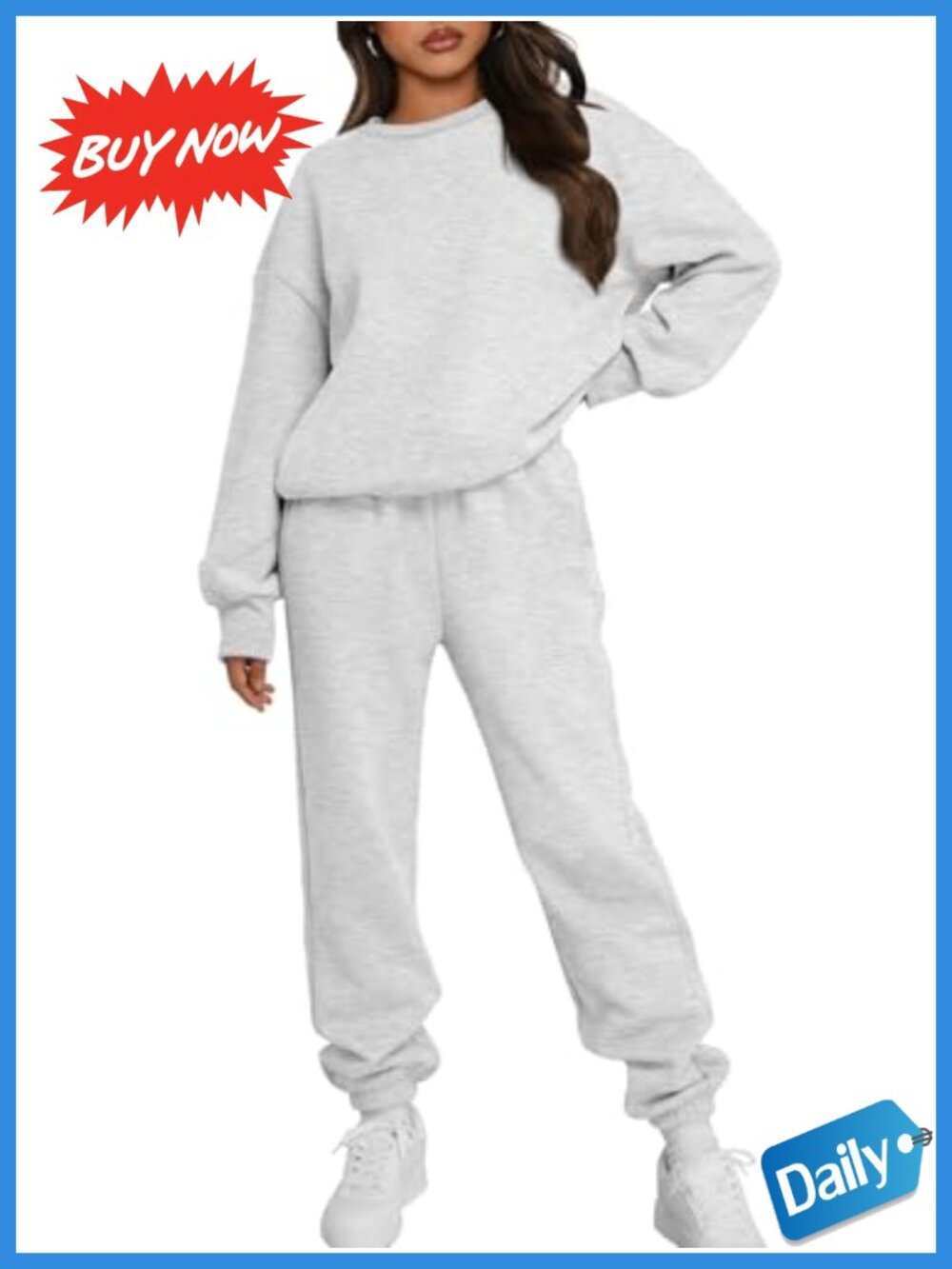 Womens 2 Piece Sweat Set Cotton Polyester Oversized Crewneck Sweatshirt